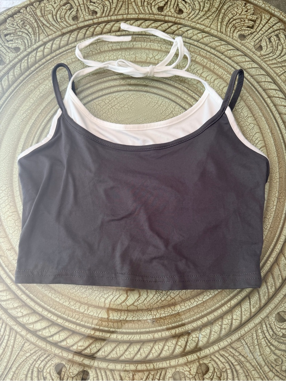 Dark Gray and White Crop Tank Top